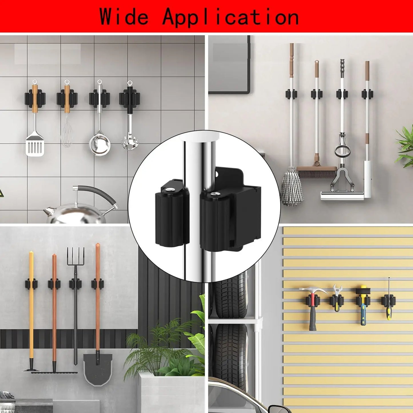 Multi-Purpose Mop Storage Hooks Wall Mounted Punching Type Mop Broom Organizer Holder Rack With Screws Kitchen Bathroom Supplies
