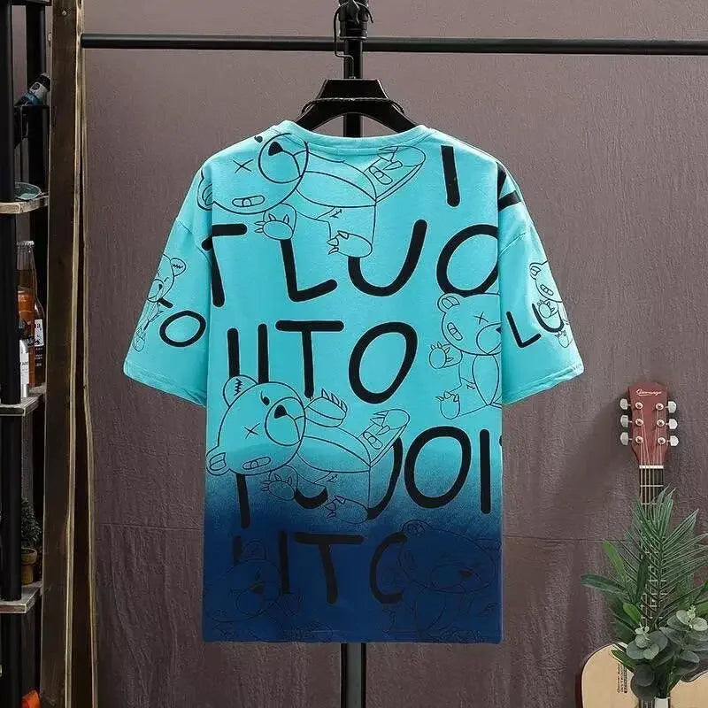 T-shirt for Men Summer Manga Tshirt Tops Bear Loose Graffiti Tee Fashion Goth Print Men's Short Sleeve Male Casual Clothes