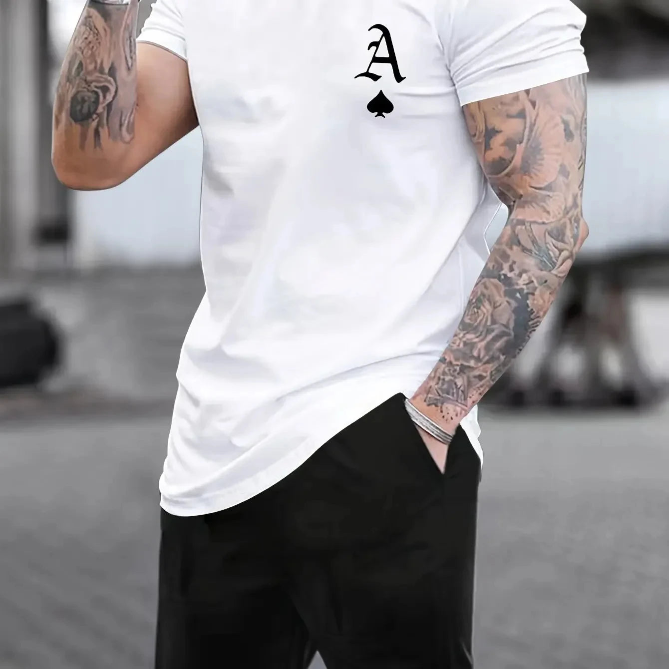 Men's Summer Spade A-line Poker Pattern Printed T-shirt Fashion Loose Casual Round Neck Large Men Breathable Soft Cotton T-shirt