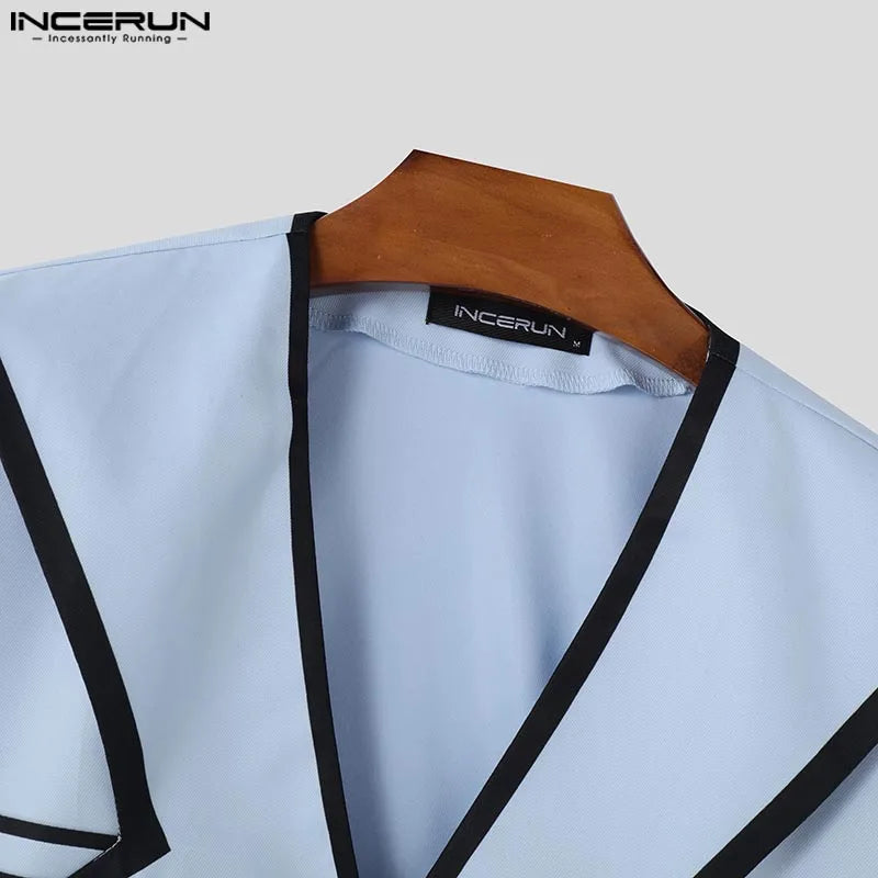 INCERUN Tops 2025 Fashion New Men Patchwork Lines Personality Suit Coat Casual City Walk Male Hot Sale Loose Long Sleeved Blazer