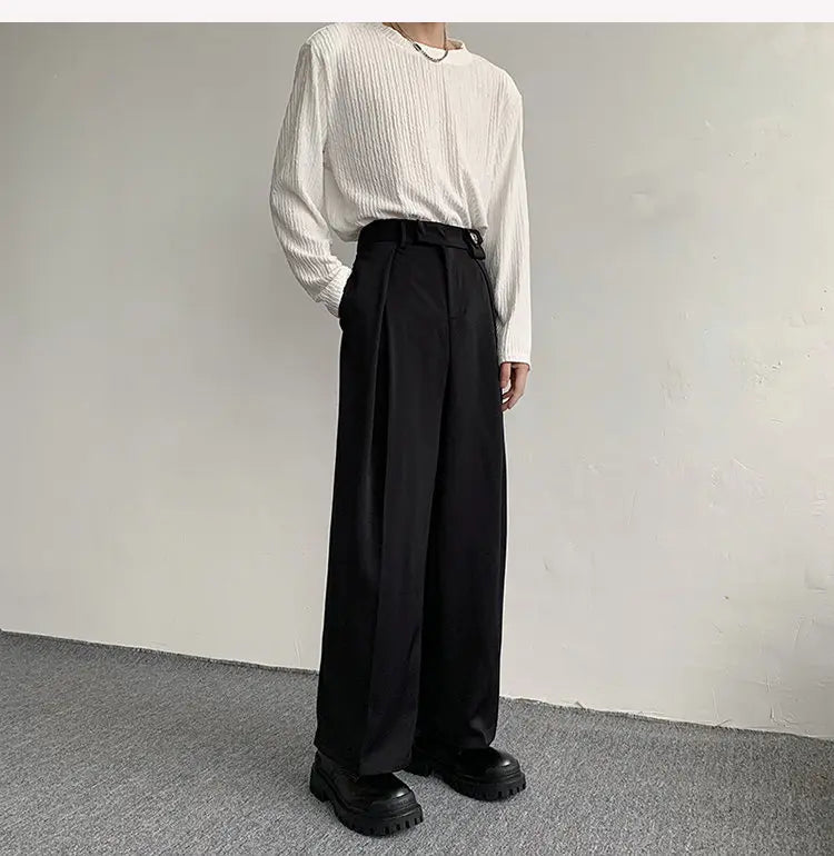 2023 New Black Suit Pants Men Fashion Social Mens Dress Pants Korean Loose Oversized Wide Leg Pants Mens Formal Trousers M-2XL