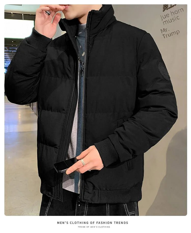Men's Casual Cotton-padded Coat Winter Warm Thickened Solid Color Jacket Stand Collar Trendy Korean Style Fit Padded Jacket