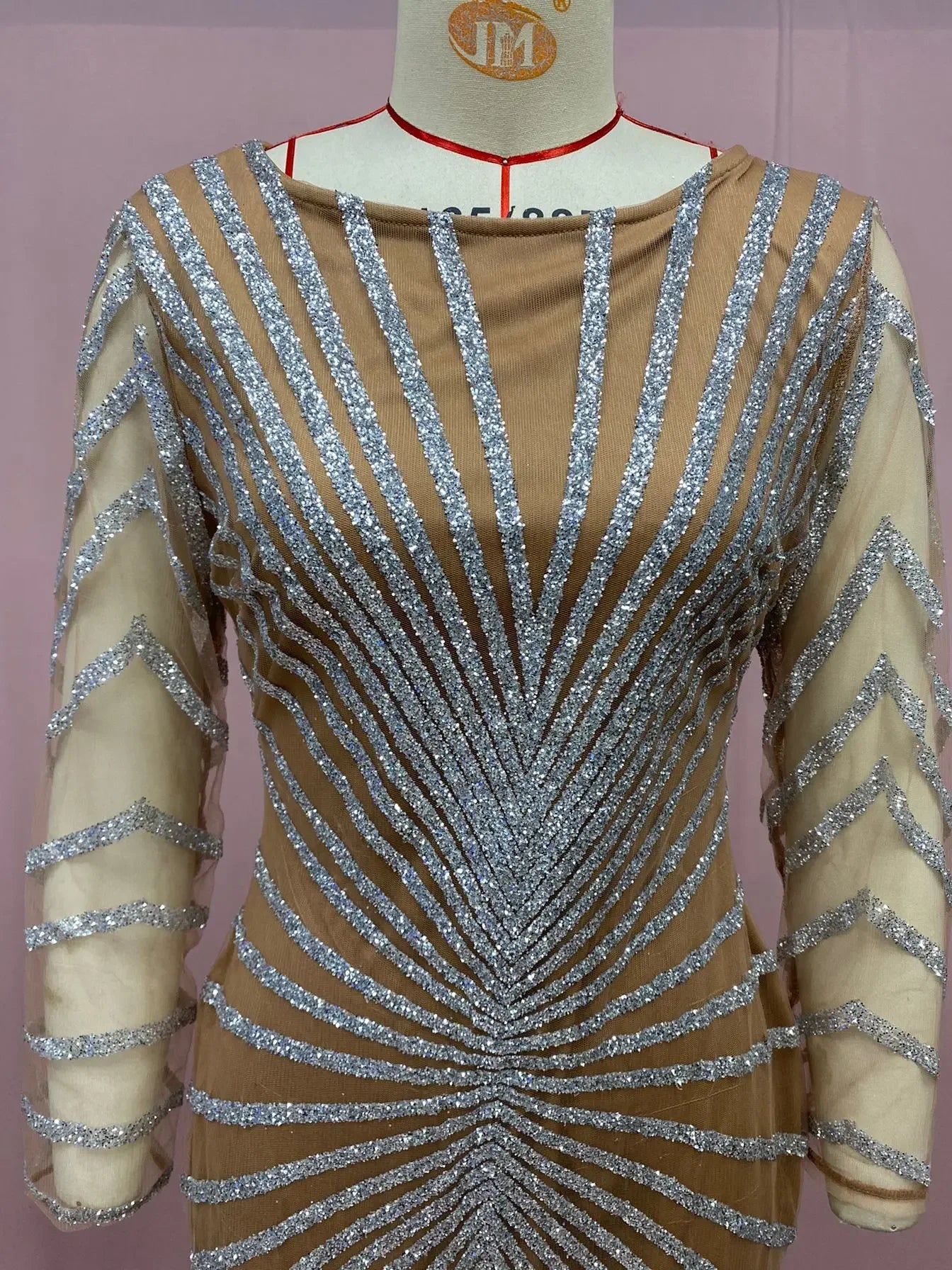 2024 New Spring Fashionable Embellished Women's Mesh Dress Long Sleeve Side Slit Long Dress For Women