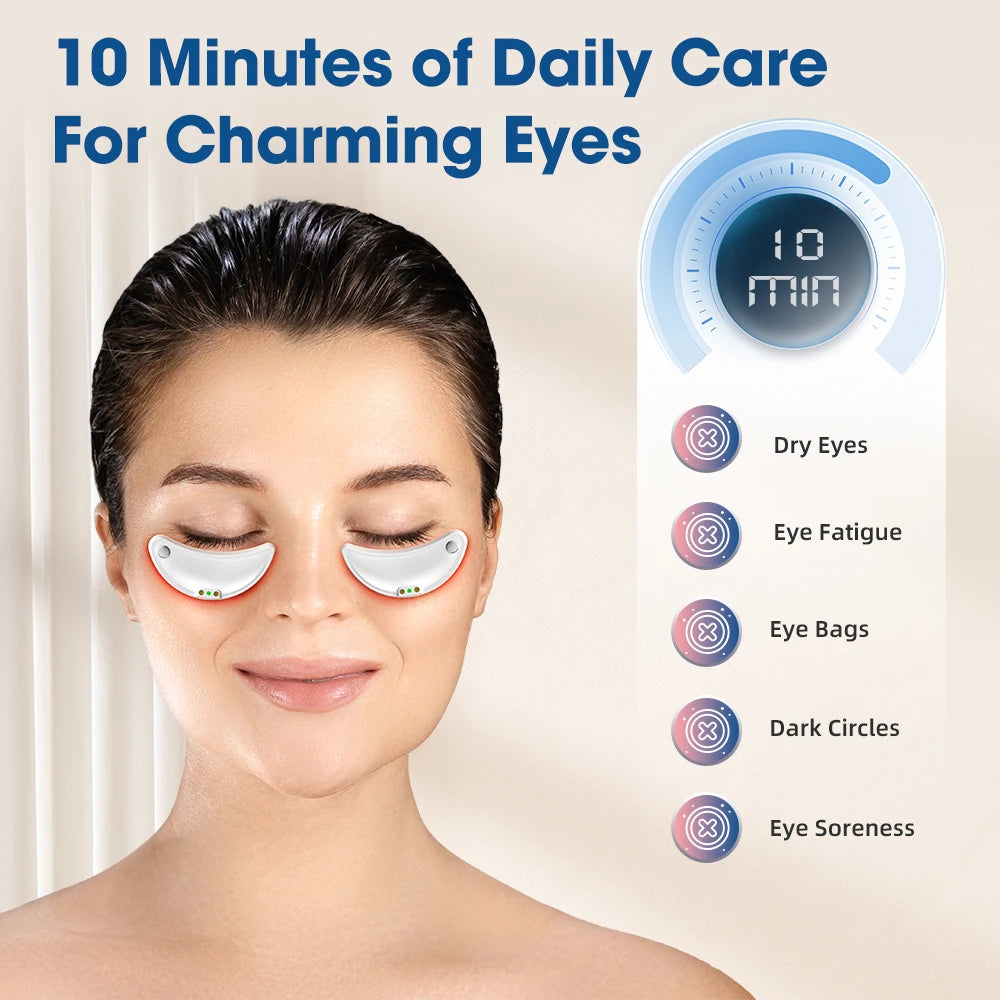 EMS Microcurrent Eye Beauty Device Electric Eye Massage Pad Heating Red Light Therapy Relieve Eye Fatigue Reduce Dark Circle