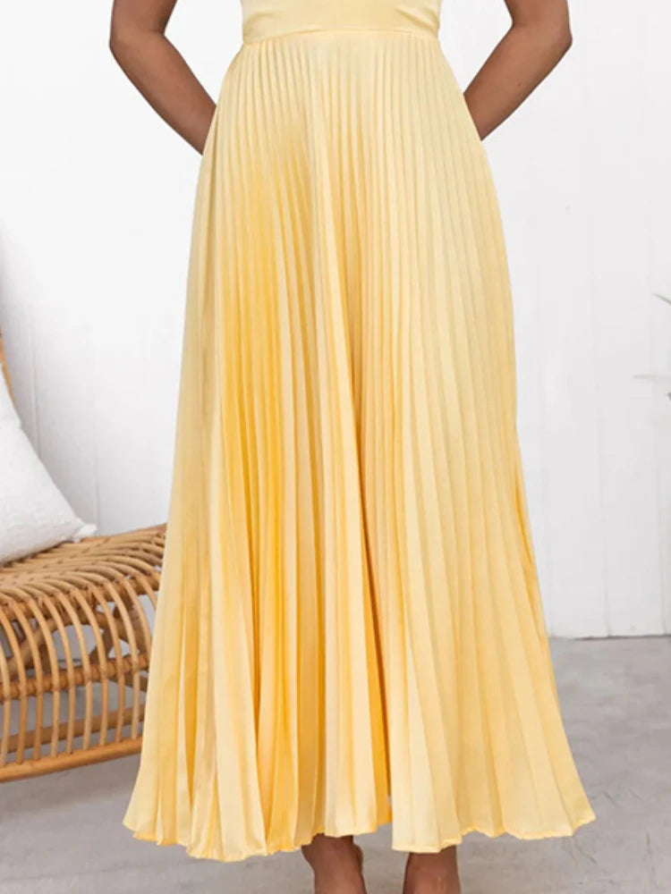 2024 Summer Fashion New Style Women's Elegant Strap Fold Style Loose Solid Color Vacation Style Banquet Style Women's Long Dress