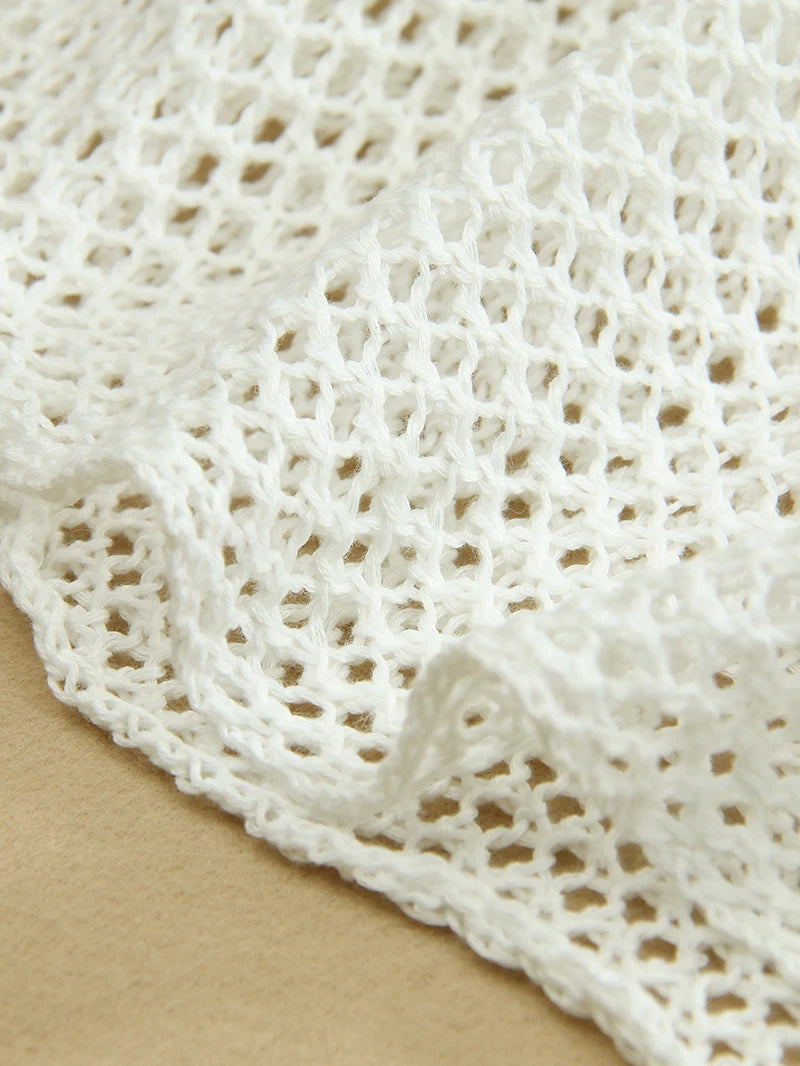 2024 White Crochet Tunic Bikini Cover-ups Sexy Hollow Out Long Dress V neck Women Summer Clothes Beach Wear Knitted Cover Up