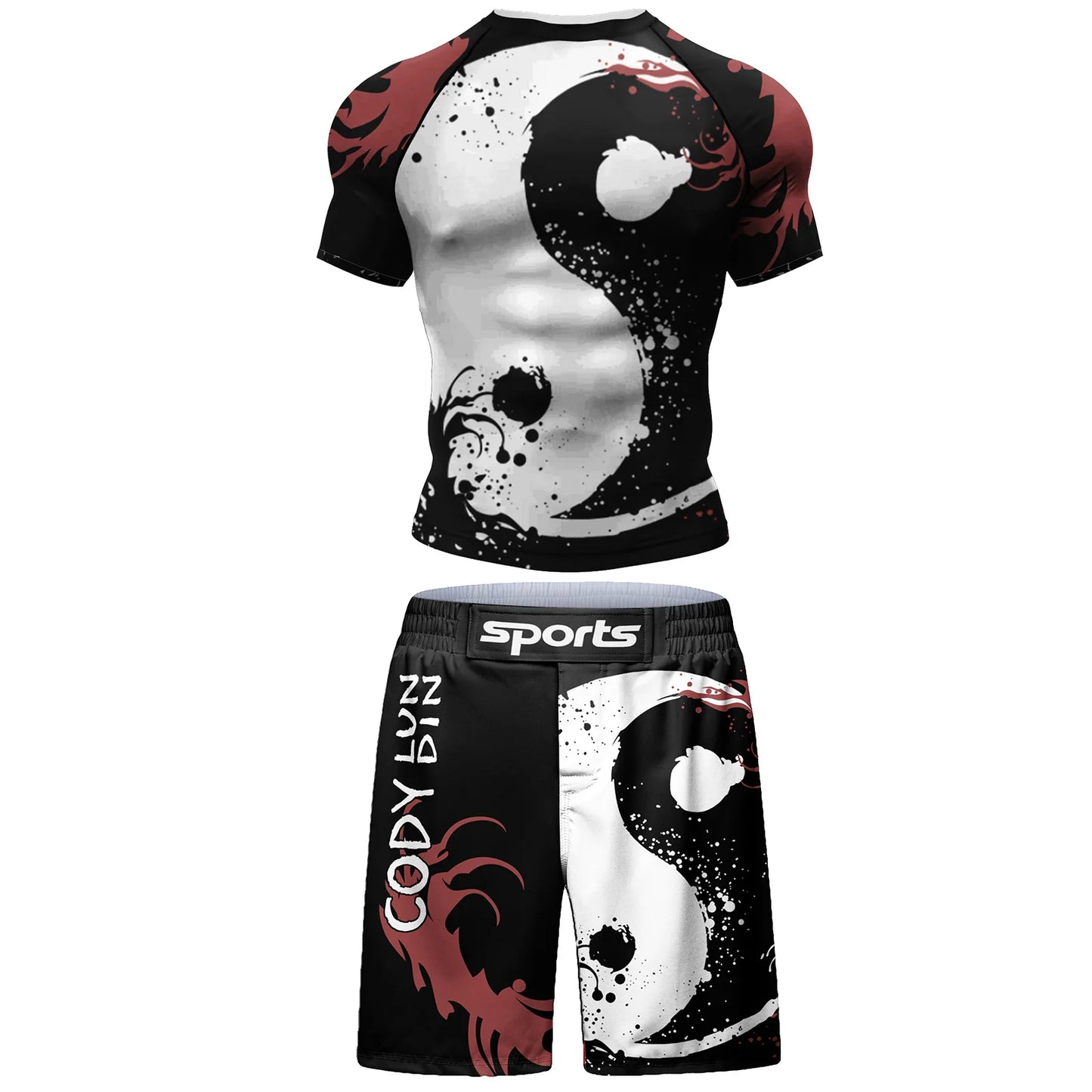 Popular Beach Surf Wear Short Sets For jiu jitsu Bjj No Gi Rashguard+Grappling Shorts Cool Westling stretchy Running Gym Clothes