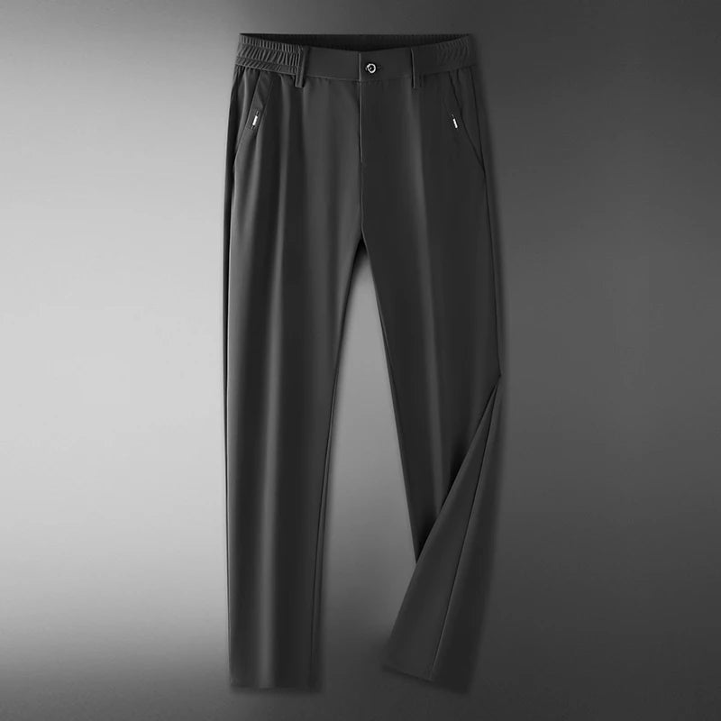 Summer Men's Casual Pants Thin Business Stretch Slim Fit Elastic Waist Jogger Korean Classic Blue Black Gray Brand Trousers Male
