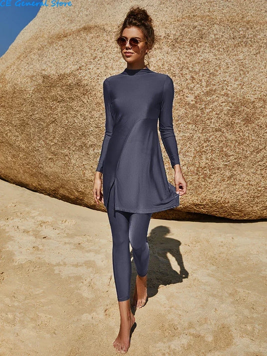 Burkini Muslim Swimwear 2023 Swimming Suit For Women Plain Modest Swimsuit Islamic Clothing Sets Fashion Abaya Long Dress Large