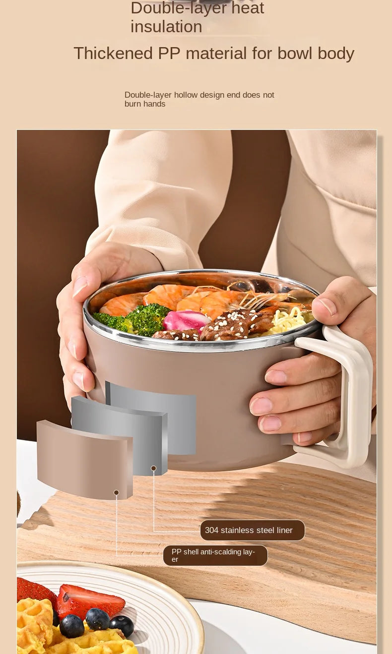 304 Stainless Steel Instant Noodles Ramen Bowl With Lid Fruit Salad Rice Soup Bowl Kitchen Tableware Large Capacity Lunch Box