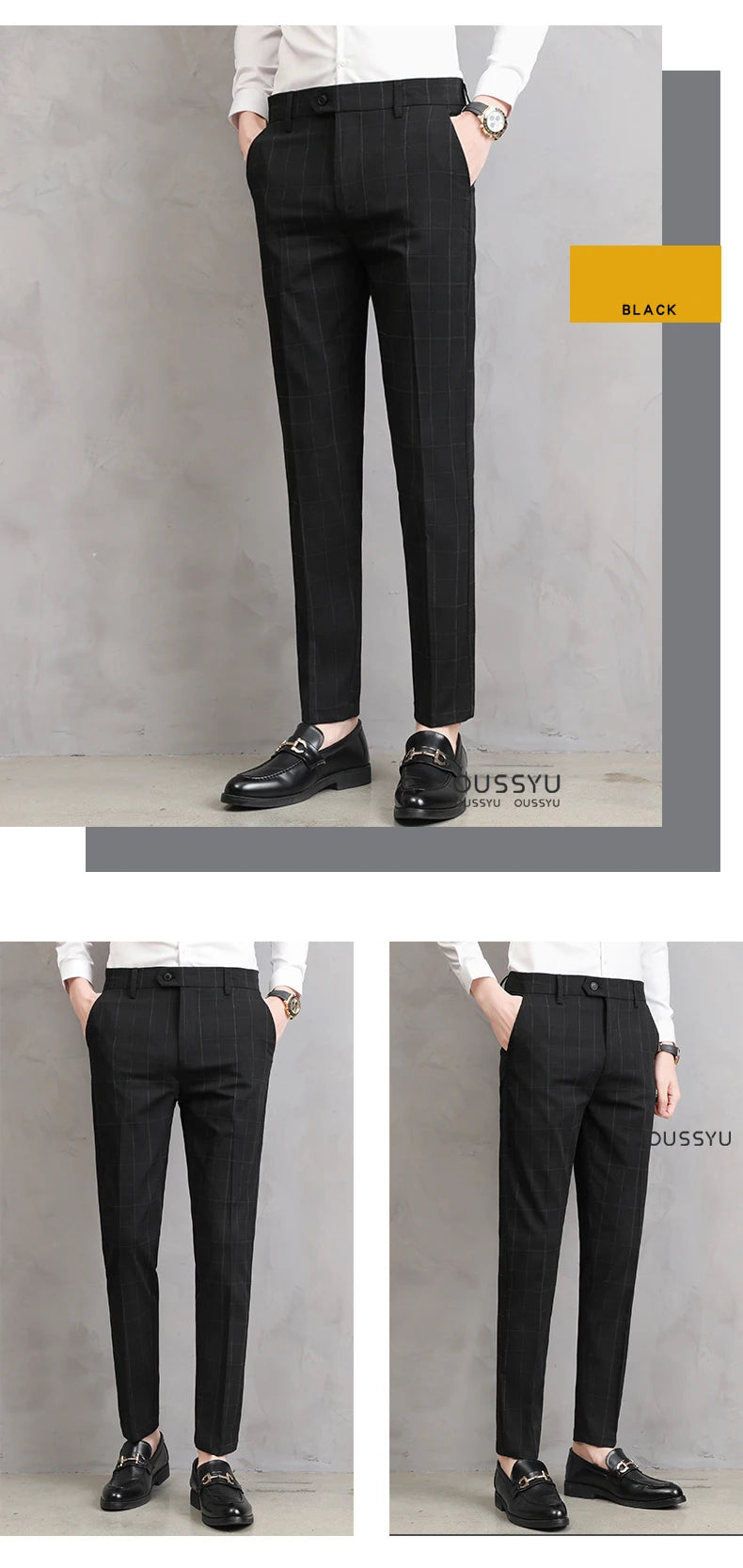 High Quality Summer Thin Plaid Pattern Formal Dress Pants Men Slim Business Work Office Party Korea Skinny Casual Trousers Male