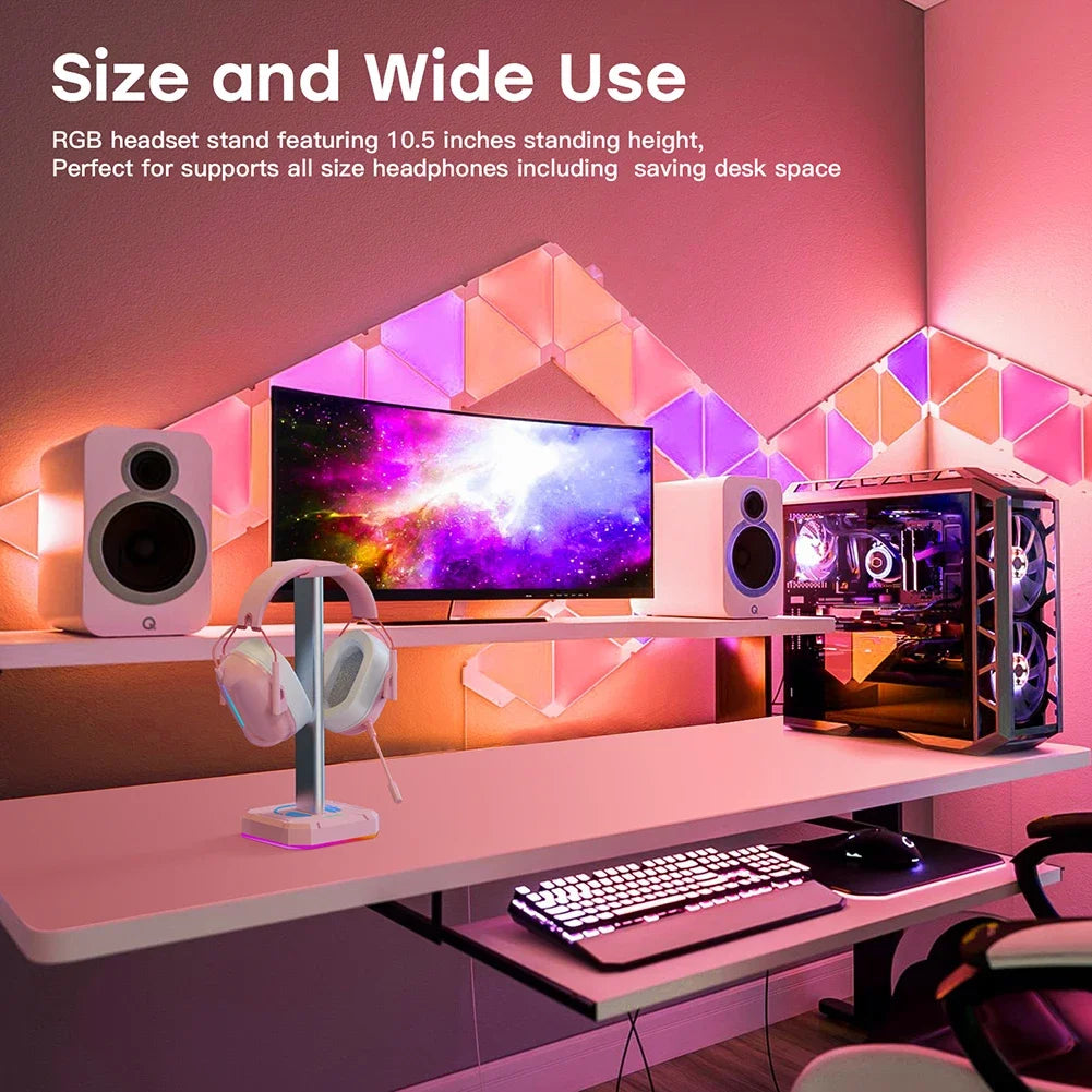Aluminum Alloy Gaming Headphone Stand Space Saving Desktop Organizer Vertical Bracket RGB Backlight Headset Holder Display Rack