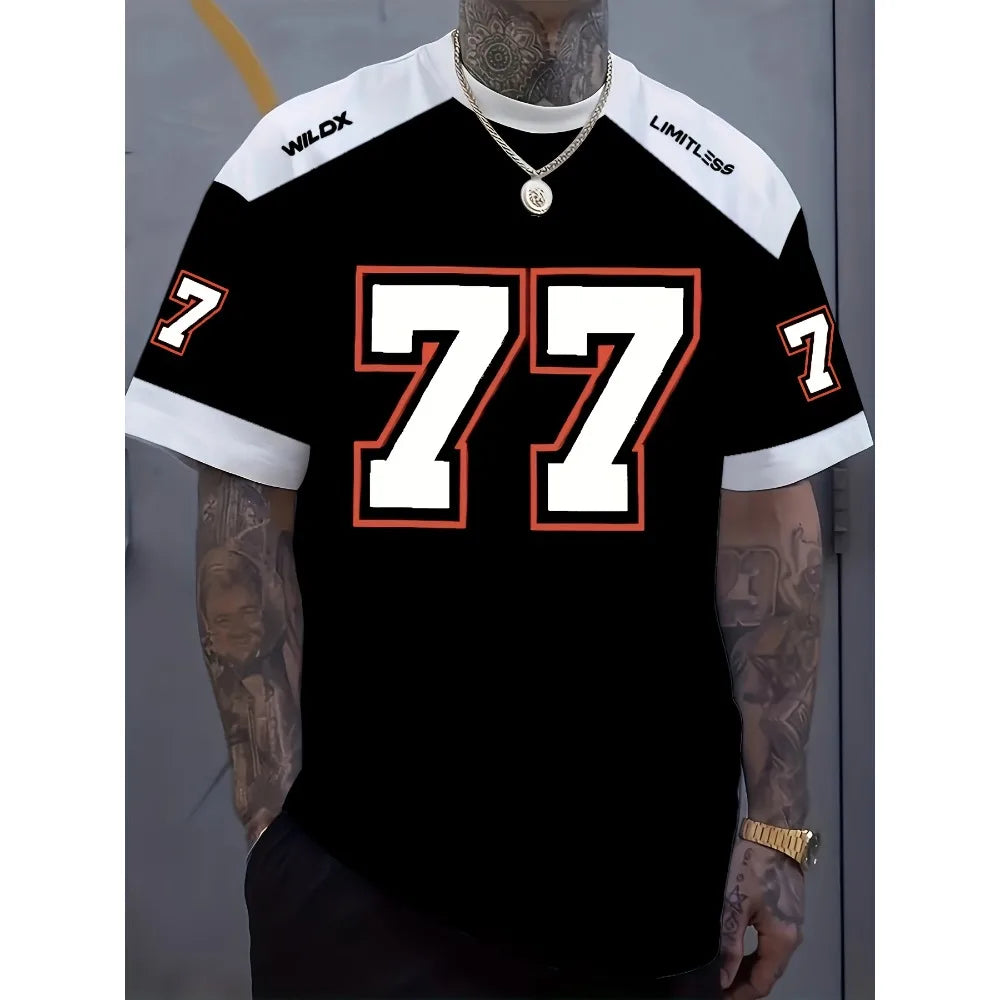 Men's summer fashionable streetwear T-shirt, casual round neck short sleeved top with 3D digital printing pattern, slightly elas