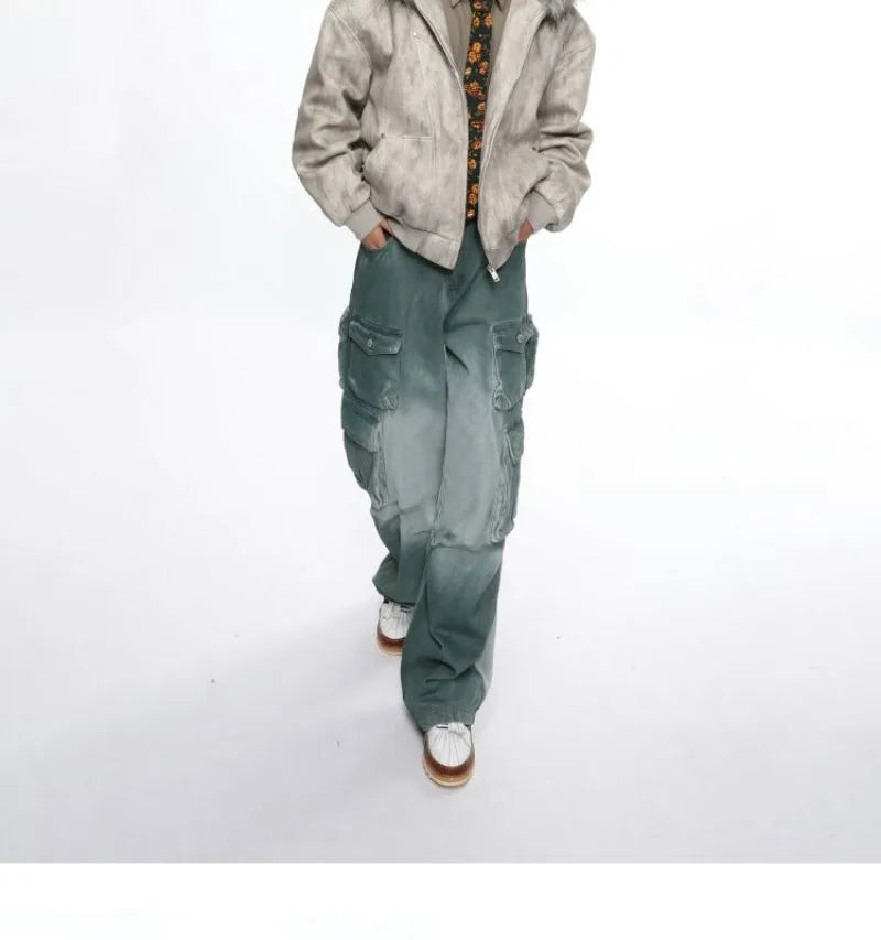 Y2K American New Fashion Solid Color Plus Velvet Padded Cotton-padded Jacket Coat Men Harajuku Hip-hop Popular Casual Couples