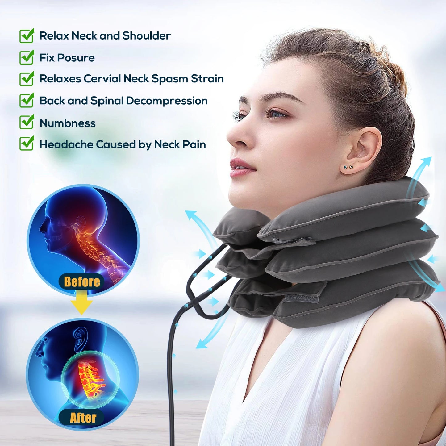 Neck Massager Cervical Support Pillow Air Pump Inflatable Collar Stretcher Brace 3/4 Layer Pain Relief Neck Ontlaster Traction