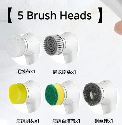 Household Cleaning Brush Multifunction USB 5 in 1 Bathroom Supplies Tools Dishwashing Brush Kitchen Gadgets Charging Mode Toilet