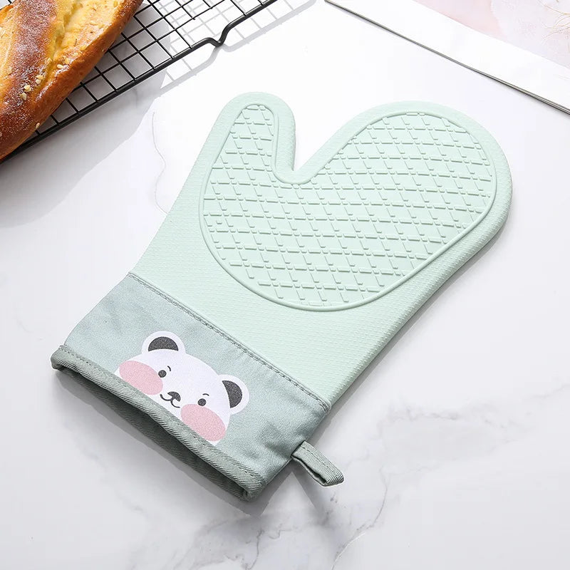 1pc Oven Silicone Gloves Anti-scald Gloves Cute Oven Mitt Heat Resistant Gloves Microwave Oven Baking Tools Kitchen Bakeware