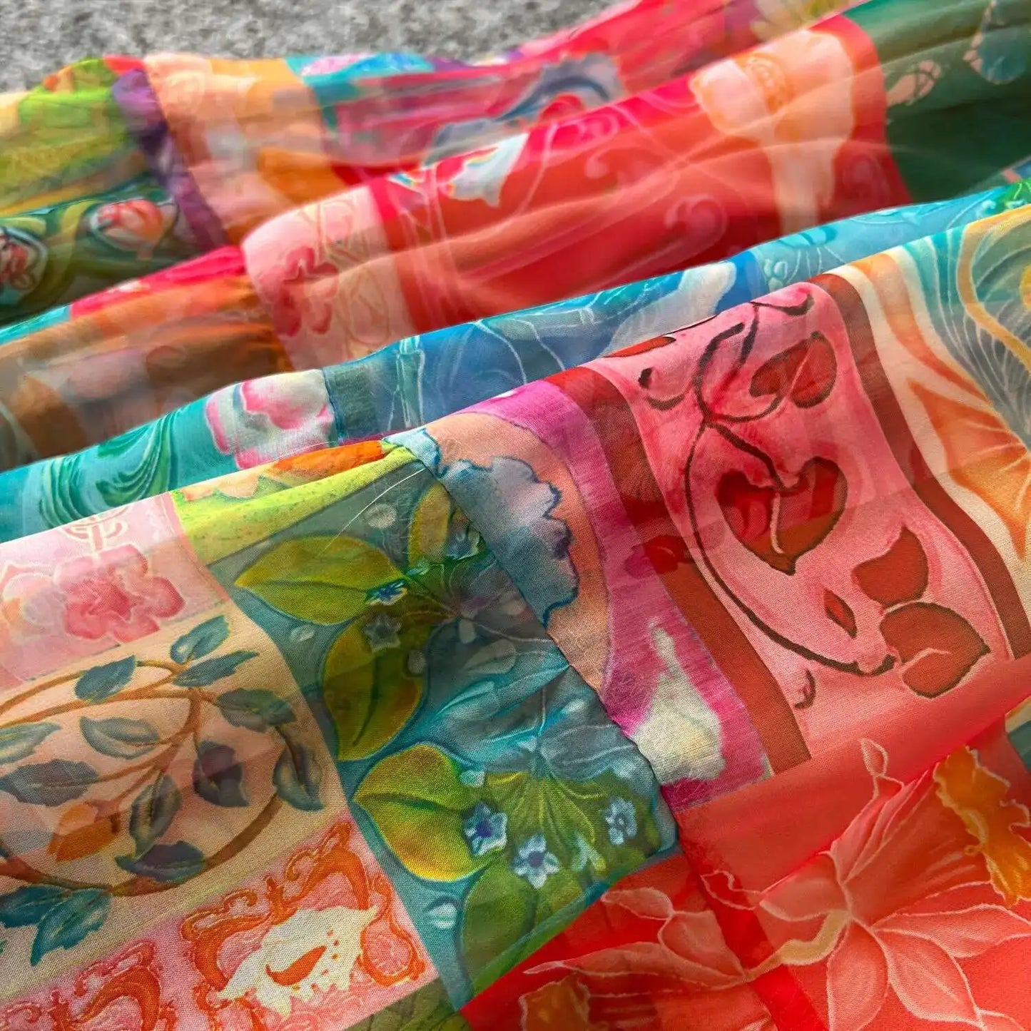 XFPV 2025 Spring New Fashion High-end V-neck Lantern Sleeves High Waist Print Swing Ruffle Edge Chiffon Long Dress Women SM11517