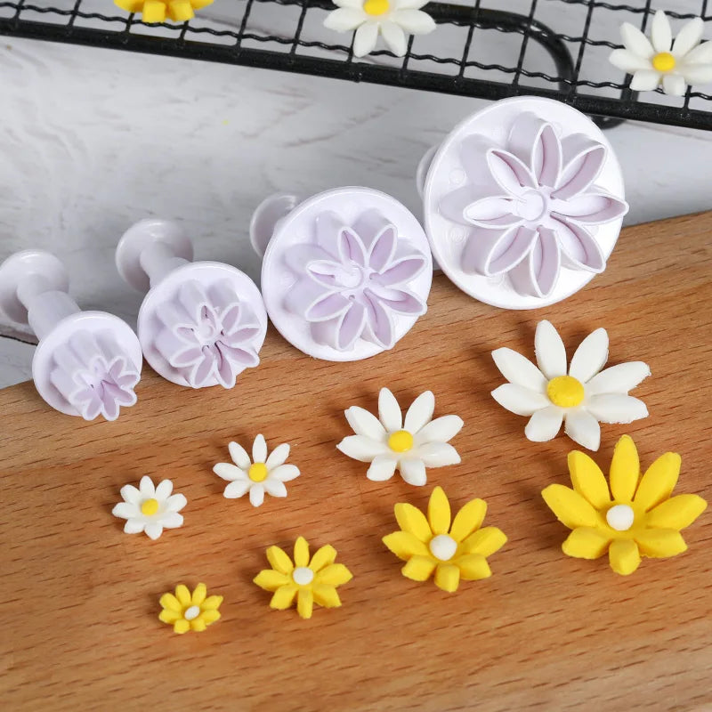 4/8pcs Plum Flower Daisy Flower Cake Plunger Fondant Cookie Cutter Mold Plum Baking Decorating Biscuit Stamps For Kitchen Tools