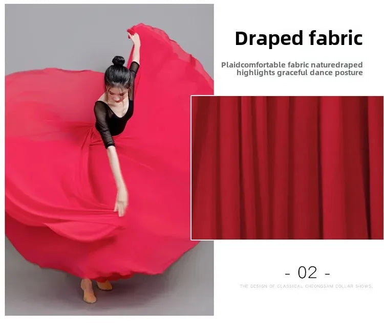 720 Degree Wide Dancing Skirt Chiffon Double Layer Semi-Long Dress Women's Solid Color Xinjiang Dance Skirt