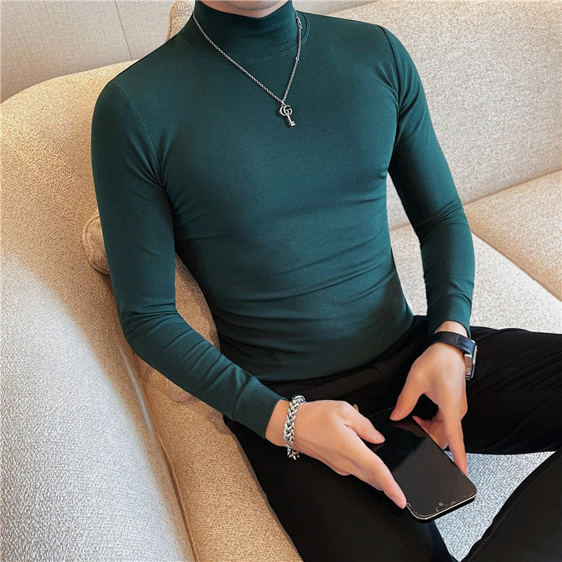 Men's T Shirts Autumn Winter New Turtleneck Long Sleeve T-Shirts For Men Clothing 2025 Slim Fit Casual Basic Tee Shirt Homme 4XL