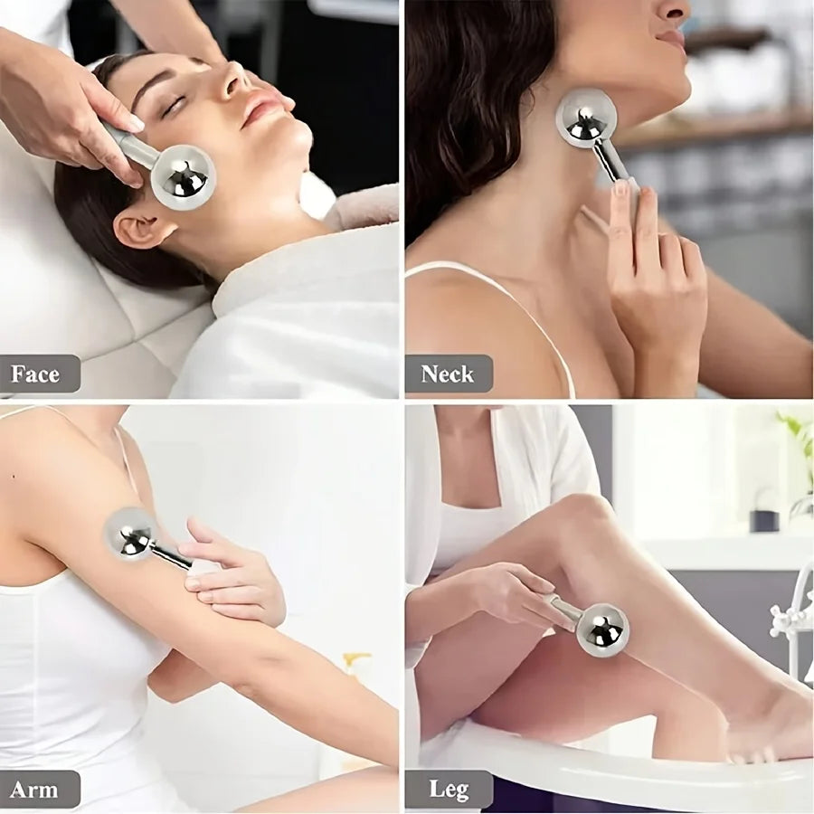 1PC Facial Ice Hockey Cold and Hot Stainless Steel Facial Roller Beauty Spa Cooling Ball, Low-temperature Freezing Rod