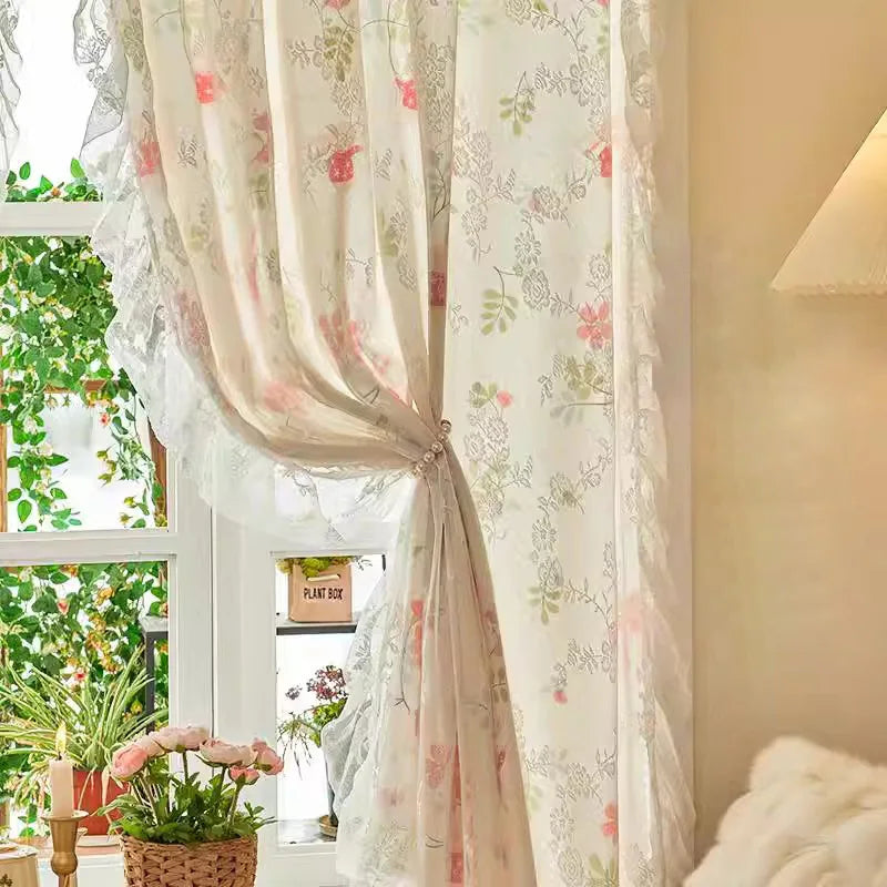 Floral Print Lace Sheer Curtain for Living Room Decoration Window Curtains for Kitchen Modern Tulle Voile Organza Curtains 레이스커튼