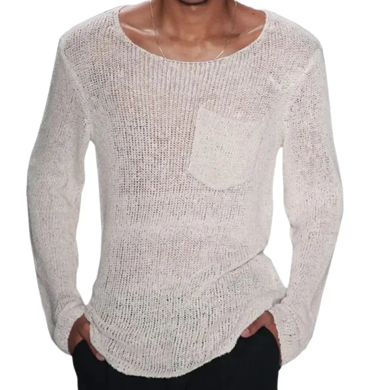 2023 Spring New Knitwear Men's Solid Color Long-sleeve Pocket Knitted Sweater T Shirts Streetwear Men's Fashion Tops