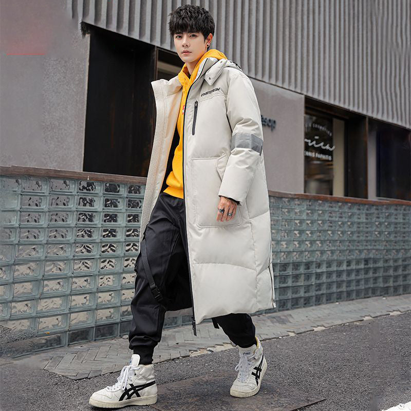 Gmiixder 2023 New Over Knee Down Coat Men's Mid Length Couple Thickened Multi Pocket Parkas Youth Work Wear Winter Long Jacket