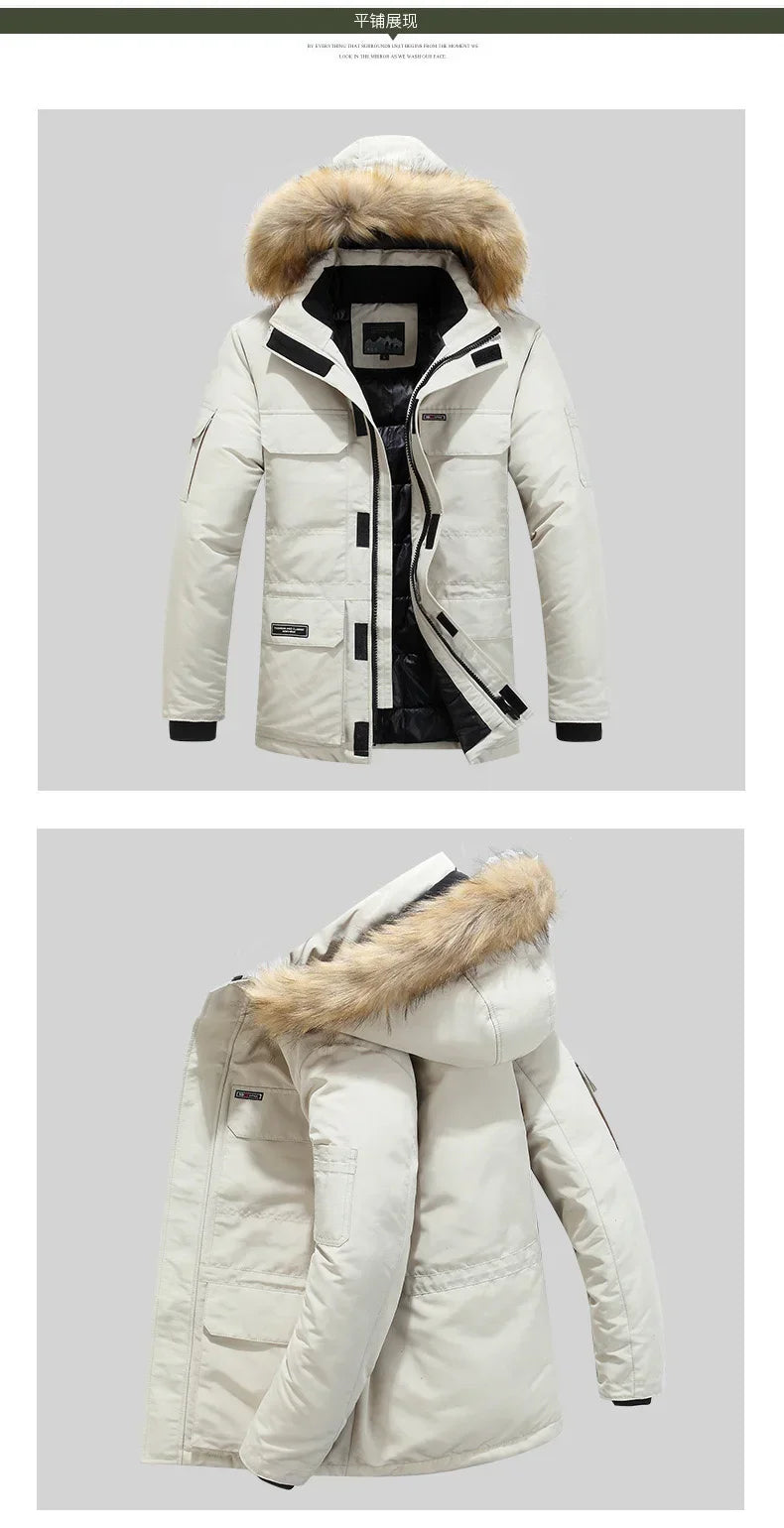 New Men Parkas Coat Windbreaker Big Pockets Wholesale Winter Parkas Men Thicken Coat Fur Hooded Jacket Overcoat Keep Warm Male