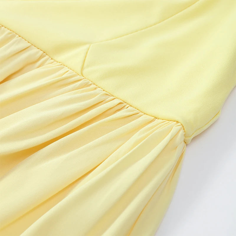 Elegant Yellow Gauze Off Shoulder Scarf Neack Long Dress Women Fashion Sleeveless A-line Vestido 2025 Summer Vocation Party Robe