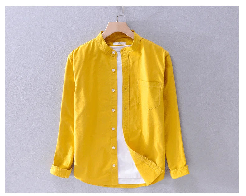 Spring Autumn New Solid Color Fashion Stand Collar Shirt Man High Street Casual Loose Button Long Sleeve Pure Cotton Cardigan