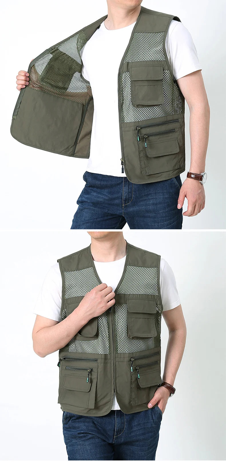Summer Thin Mesh Vest Outdoor Sportsfor Jackets Bigsize Bomber Sleeveless Vest Casual Tactical Work Wear Camping Fishing Vests
