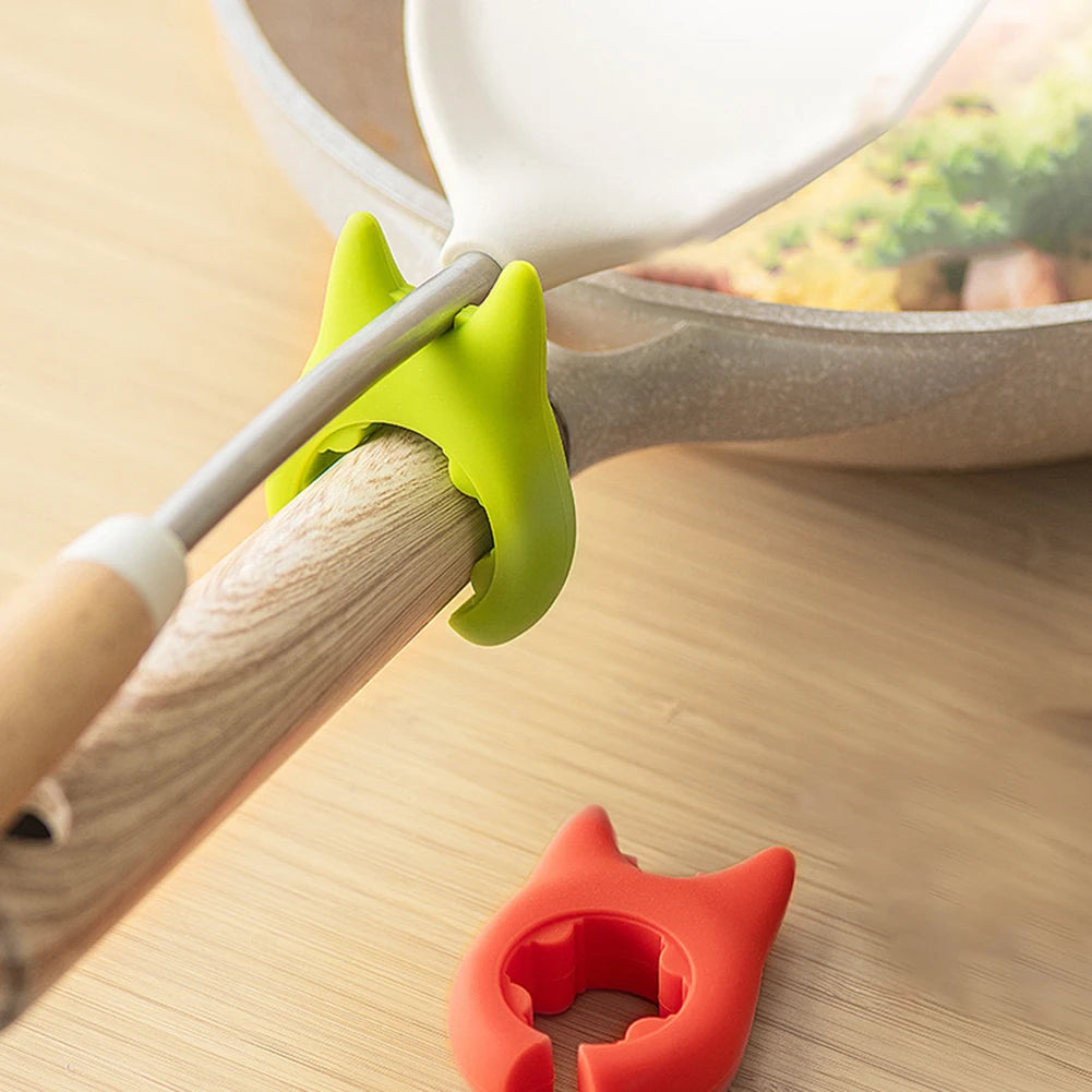 Spoon Holder Clip Anti Scalding and Overflow with Non Perforated Fork Spatula Rack Silicone Cooking Pot Clip Kitchen Accessories