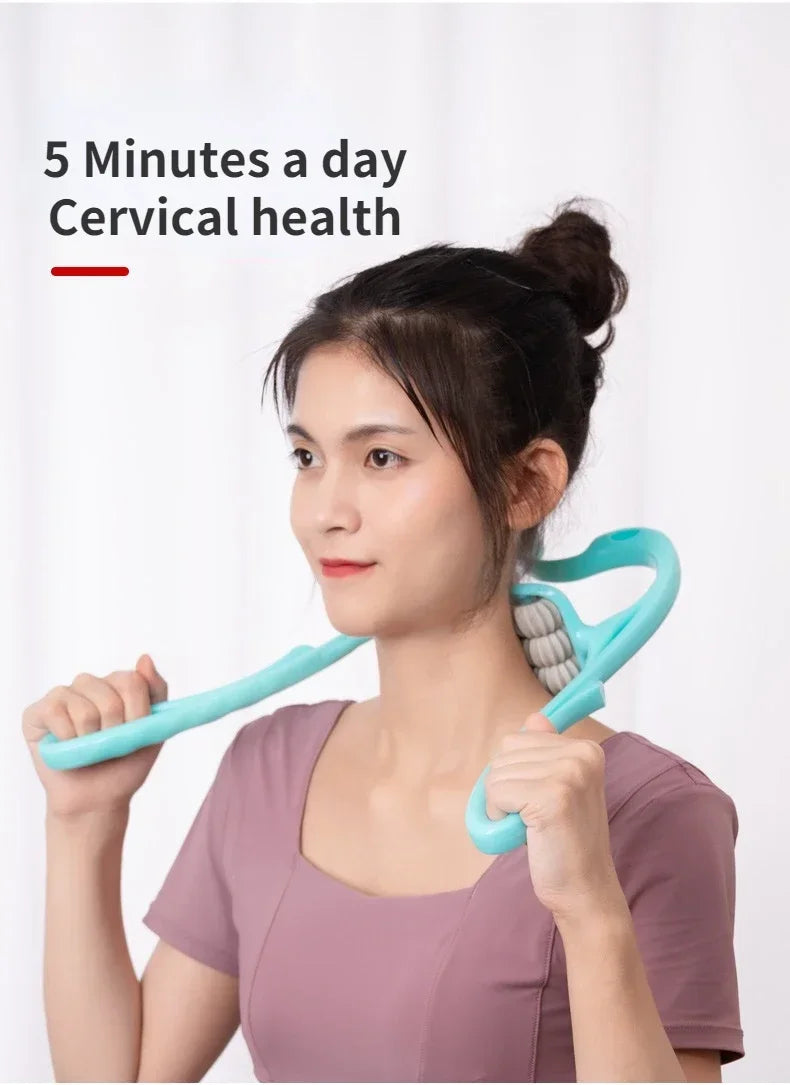 Cervical Neck Massager, Manual Neck Clamp Multifunctional Kneading Roller 6-Ball Shoulder And Neck Relaxation Massager