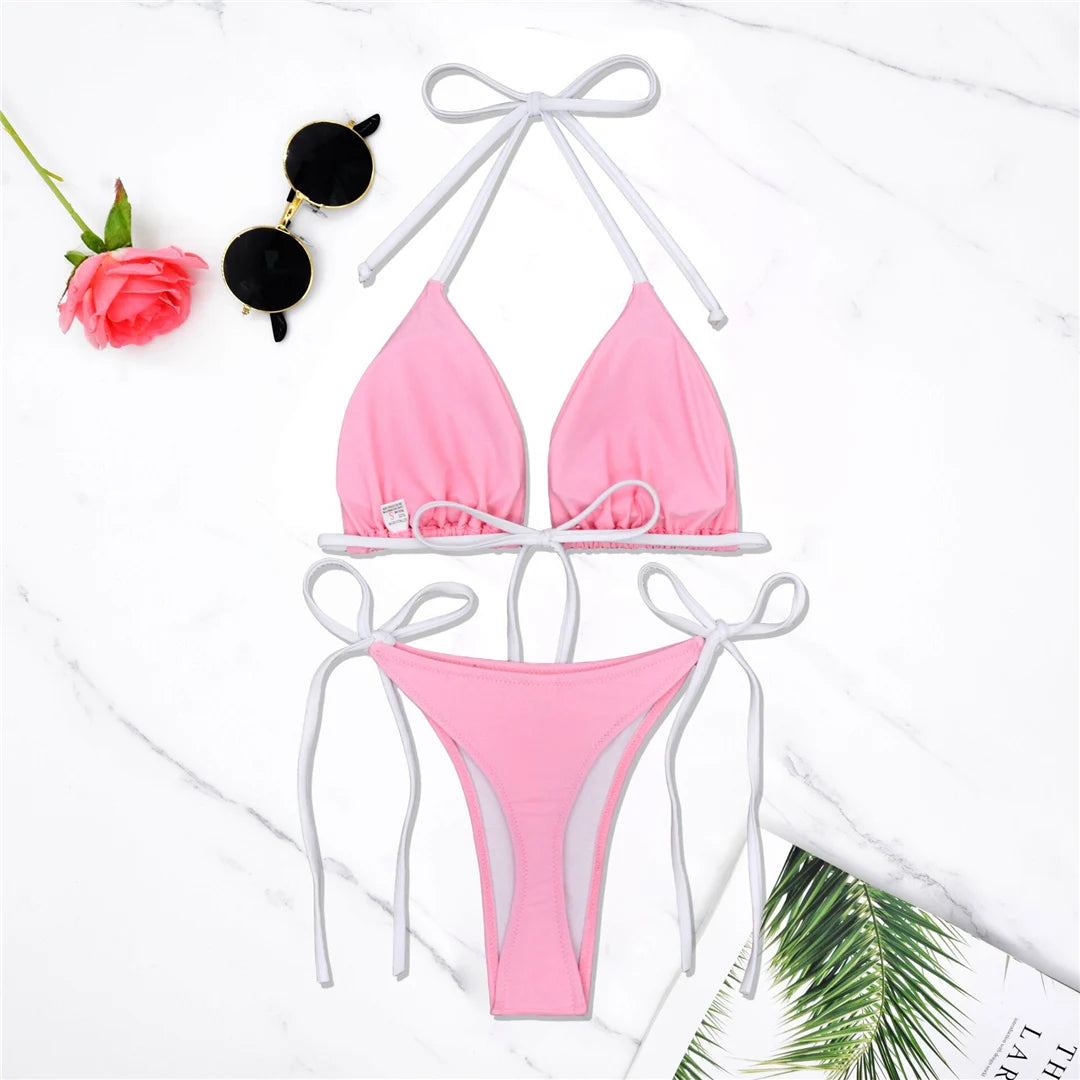 S - XL Sexy Halter Strappy High Cut Bikini Women Swimwear Female Swimsuit Two-pieces Bikini set Bather Bathing Suit Swim V6244