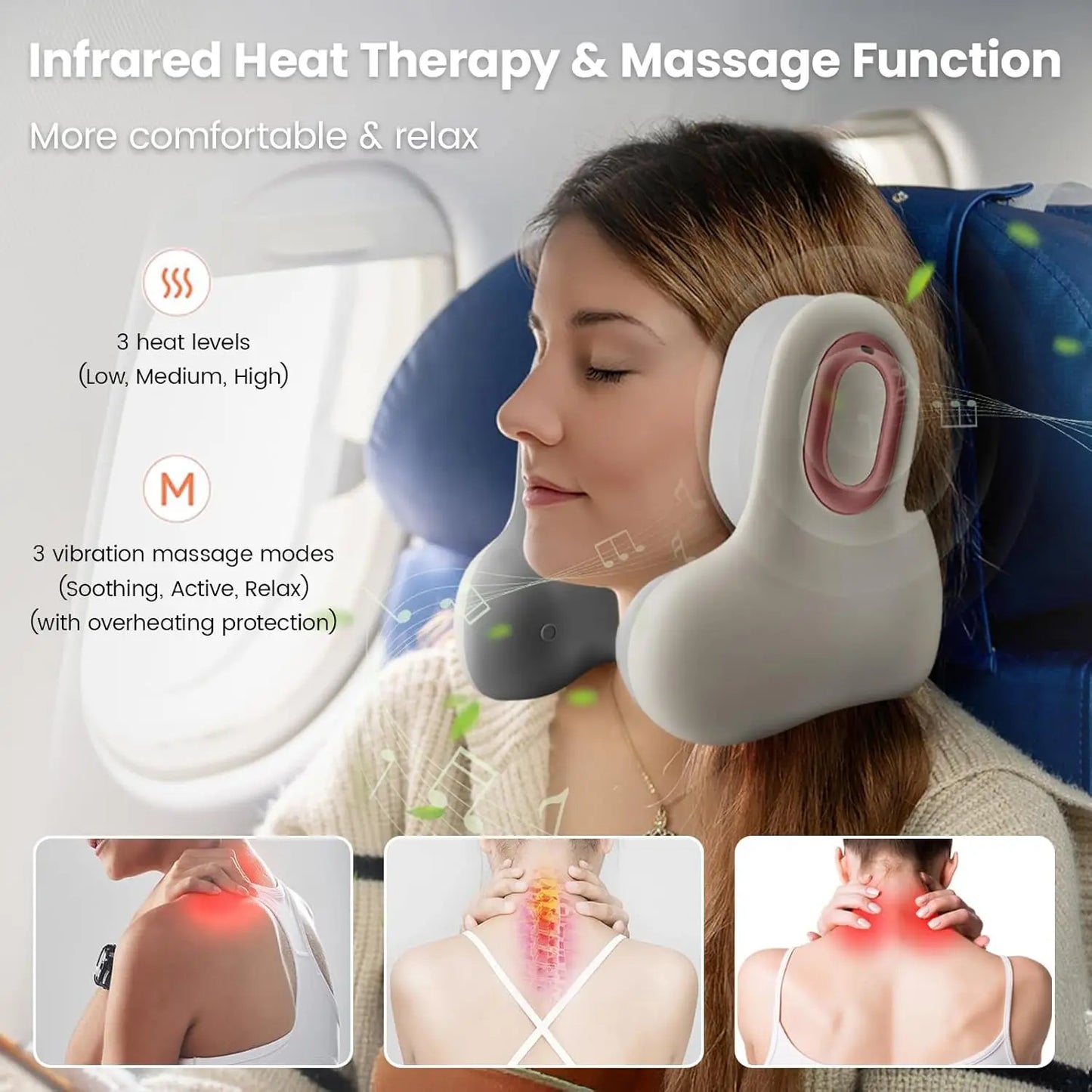 Wireless Neck Massager Red Light Hot Compress Massager Sleep Noise Reduction U-shaped Neck Pillow Masajeador Bluetooth Music