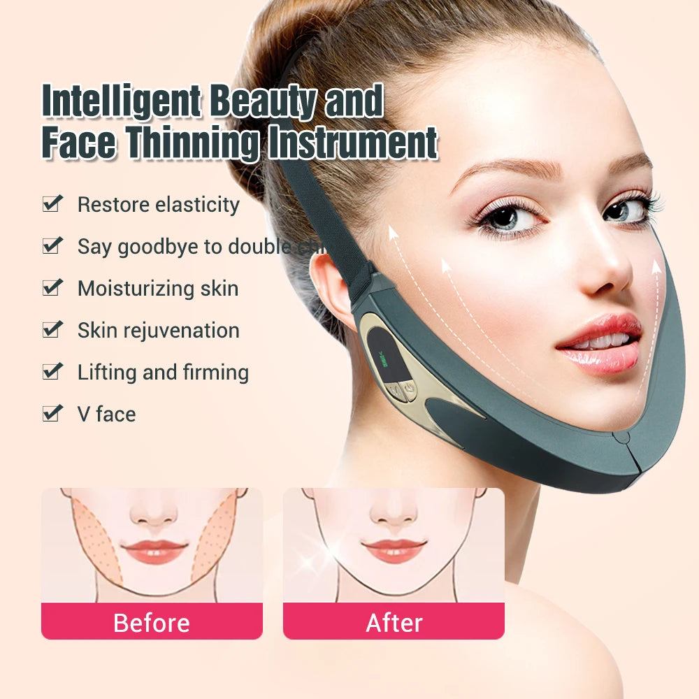 Facial Lifting Device Facial Slimming Vibration Massager Facial Heating Double Chin V Shape Lift Belt Face Hot Compress Massager