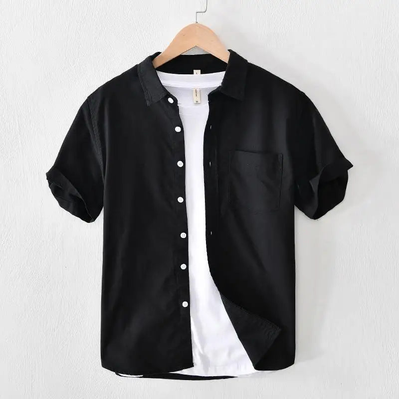 2024High-quality Men Solid Color Short-sleeve Shirts Made 100% Cotton, Suitable for Business  Casual Wear.M-3XL Loose Jacket
