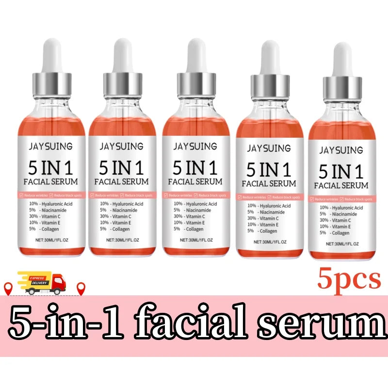 5 In 1 Facial Serum Fade Fine Lines Firming Skin Shrink Pores Moisturizing Brightning Vitamin C Hyaluronic Acid Face Serum