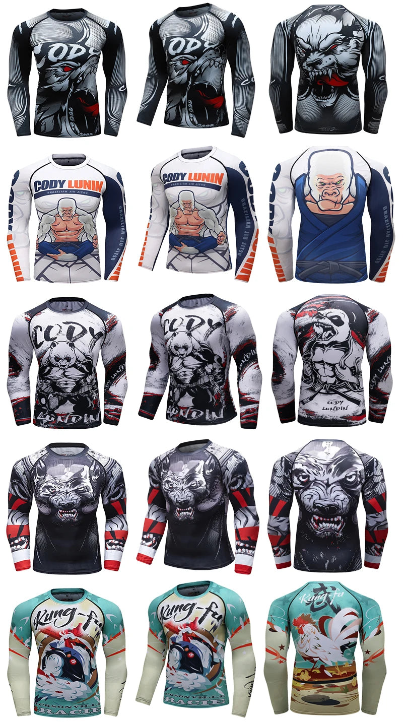 Popular Beach Surf Wear Short Sets For jiu jitsu Bjj No Gi Rashguard+Grappling Shorts Cool Westling stretchy Running Gym Clothes