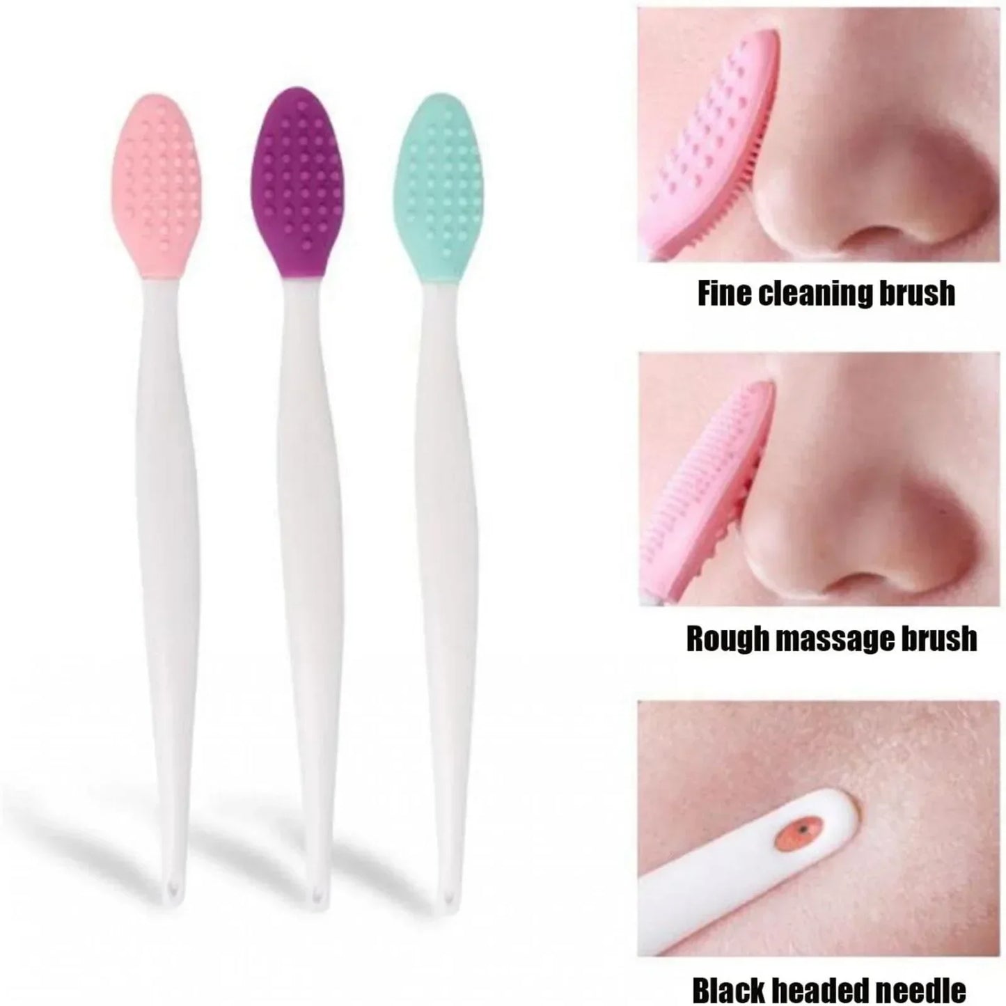 2pc Skin Care Lip Exfoliating Facial Cleansing Face Scrub Nose Clean Brush Blackhead Remove Silicone Double-Sided Skin Care Tool