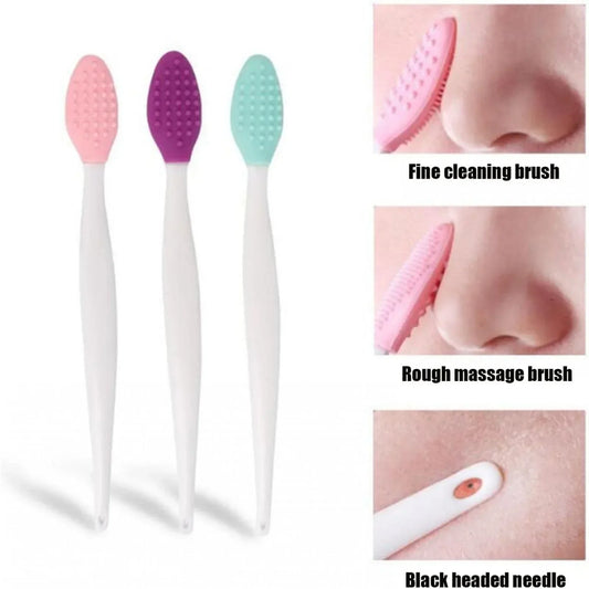 2pc Skin Care Lip Exfoliating Facial Cleansing Face Scrub Nose Clean Brush Blackhead Remove Silicone Double-Sided Skin Care Tool