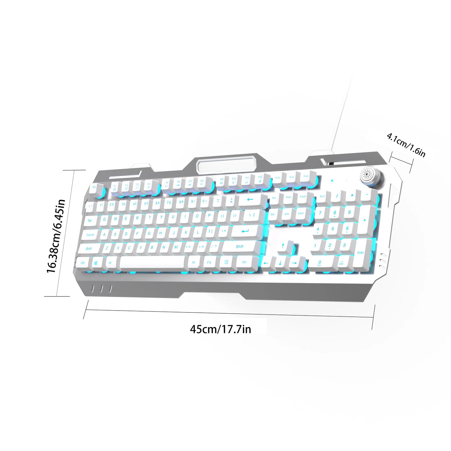 EWEADN Wired Membrane Keyboard, USB All-Metal Panel  Computer Keyboards with Multimedia knob and mobile phone holder,for Gaming