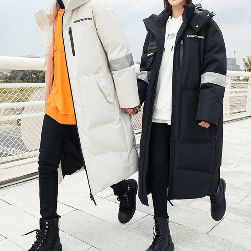 Gmiixder 2023 New Over Knee Down Coat Men's Mid Length Couple Thickened Multi Pocket Parkas Youth Work Wear Winter Long Jacket