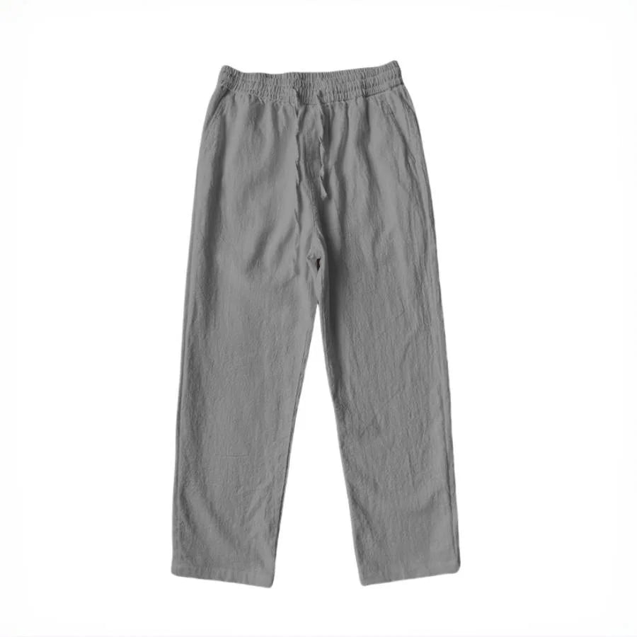 Men's summer cotton and linen loose straight wide-leg pants, casual sports linen long pants, jogging and fitness sportswear