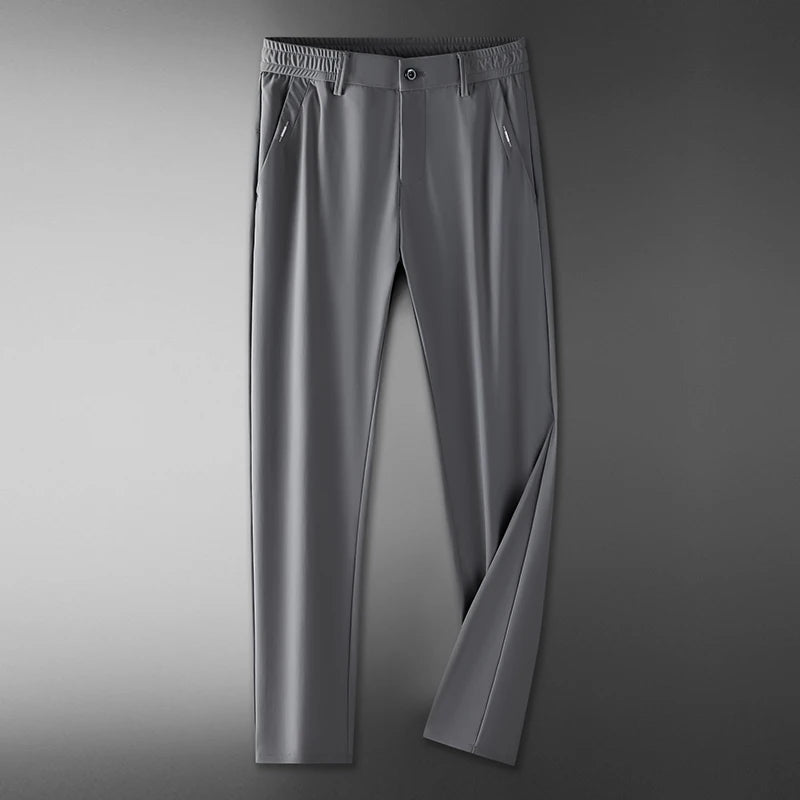 Summer Men's Casual Pants Thin Business Stretch Slim Fit Elastic Waist Jogger Korean Classic Blue Black Gray Brand Trousers Male