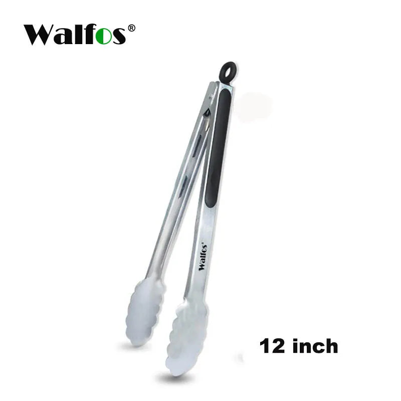 WALFOS BBQ Grilling Tong Salad Serving Food Tong Stainless Steel Metal Kitchen Tongs Barbecue Cooking Locking Tong Food BBQ Clip