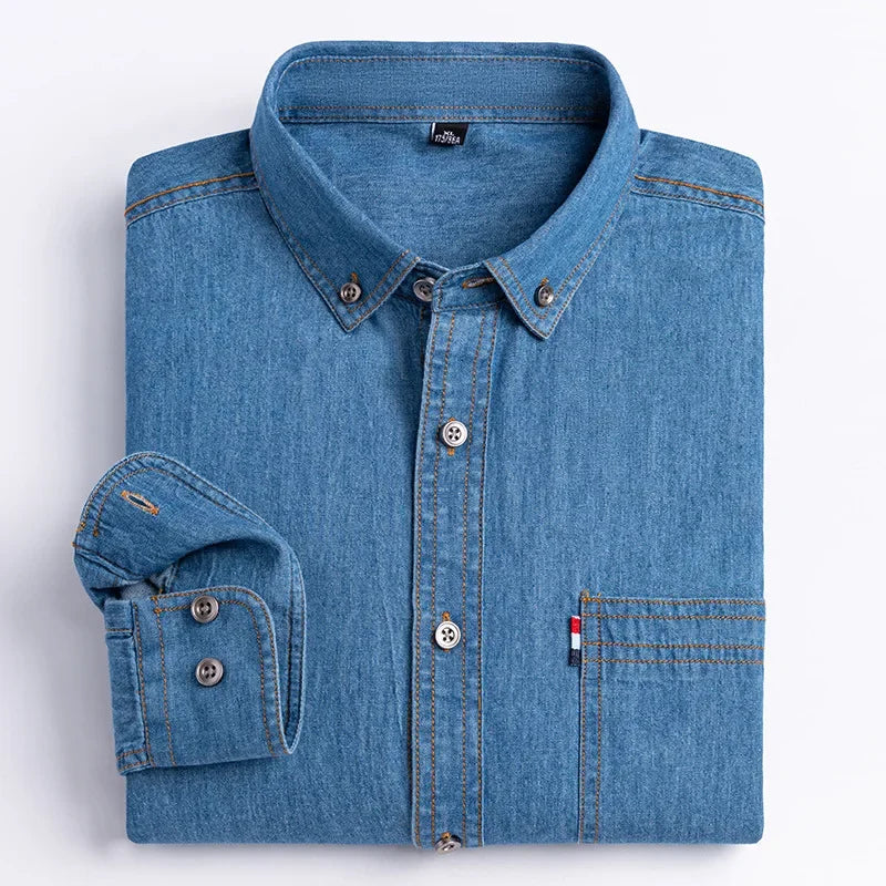 2023 Spring and Autumn Enzyme Washed Men's Long Sleeve Denim Shirt Pure Cotton Casual Fashion Outerwear Versatile Men's Clothing