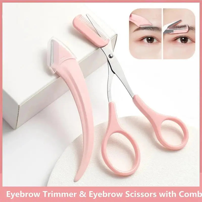 Eyebrow Trimmer Kit Facial Razor Eyebrow For Woman Professional Eyebrow Hair Removal Scissors With Comb Brow Trimming Tool